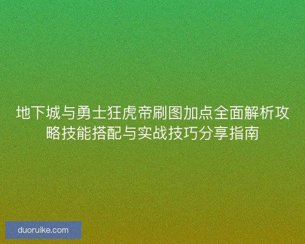 地下城与勇士狂虎帝刷图加点全面解析攻略技能搭配与实战技巧分享指南