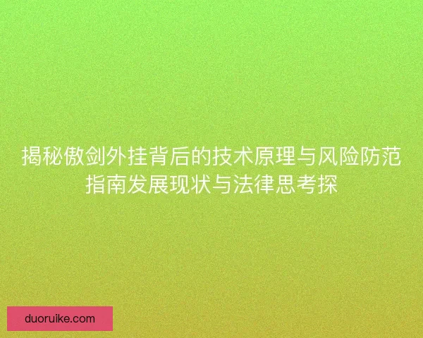 揭秘傲剑外挂背后的技术原理与风险防范指南发展现状与法律思考探
